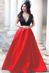 A-line Red V-neck Short Sleeves Sweep Train Pleated Prom Dress P55
