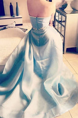 A-line Blue Sweetheart Beading High Low Sleeveless Prom Dress P51