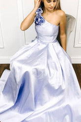 A Line One Shoulder Floor Length Sleeveless Long Taffeta Prom Dress Evening Dress OHC115