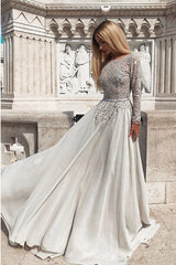A-Line Bateau Long Sleeves Backless Prom/Evening Dress with Beading OHC168