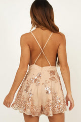 A Line Spaghetti Strap Sleeveless Sequins Criss-Cross Straps Chiffon Homecoming Dress OHM091