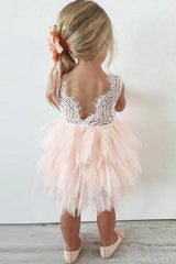A-line Knee length Tulle Flower Girl Dress with Lace Party Dress OHR021