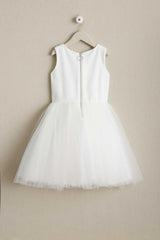 A Line White Tulle Scoop Neck Appliques Beading Flower Girl Dresses OHR042