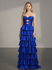 A Line Strapless Sweetheart Long Prom Dress with Keyhole