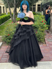 A Line Off-the-Shoulder Appliques Lace Tulle Long Corset Prom Dress