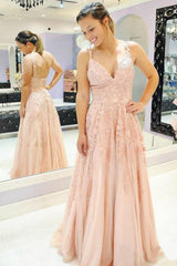 A Line Spaghetti Straps Light Blue Prom Dresses V Neck Lace Appliques Evening Dress CA526