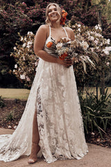 A Line Stunning Spaghetti Straps Lace Beach Wedding Dress Bridal Gown YRL112