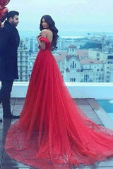 A Line Sweetheart Sleeveless Beading Tulle Luxury Prom Dresses Sparkly Long Evening Dress OHC213
