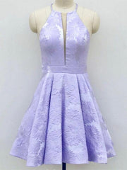 A-Line Crew Above-Knee Lilac Satin Homecoming Dress with Pockets PD271