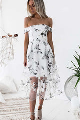 A-line Sleeveless Off The Shoulder Unique Tulle Homecoming Dresses PD014