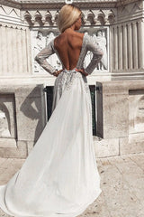 A-Line Bateau Long Sleeves Backless Prom/Evening Dress with Beading  OHC168