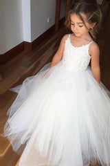 A Line Spaghetti Straps Lace Ivory Tulle Flower Girl Dresses  OHR024