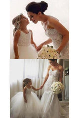 A Line Spaghetti Straps Lace Ivory Tulle Flower Girl Dresses  OHR024