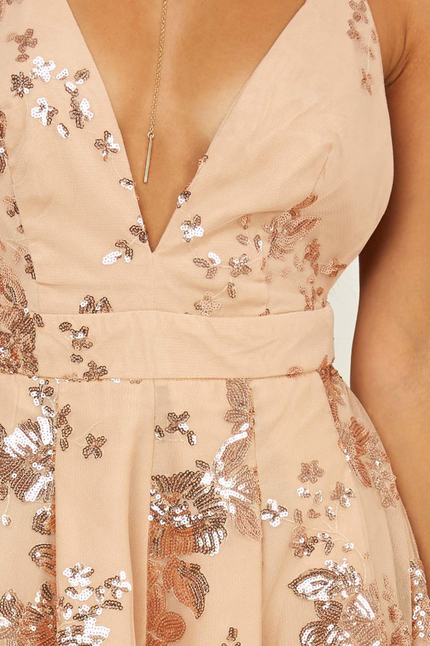 A Line Spaghetti Strap Sleeveless Sequins Criss-Cross Straps Chiffon Homecoming Dress OHM091