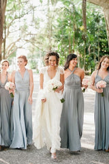 A-Line Halter Backless Floor-Length Light Grey Convertible Long Chiffon Bridesmaid Dress OHS134