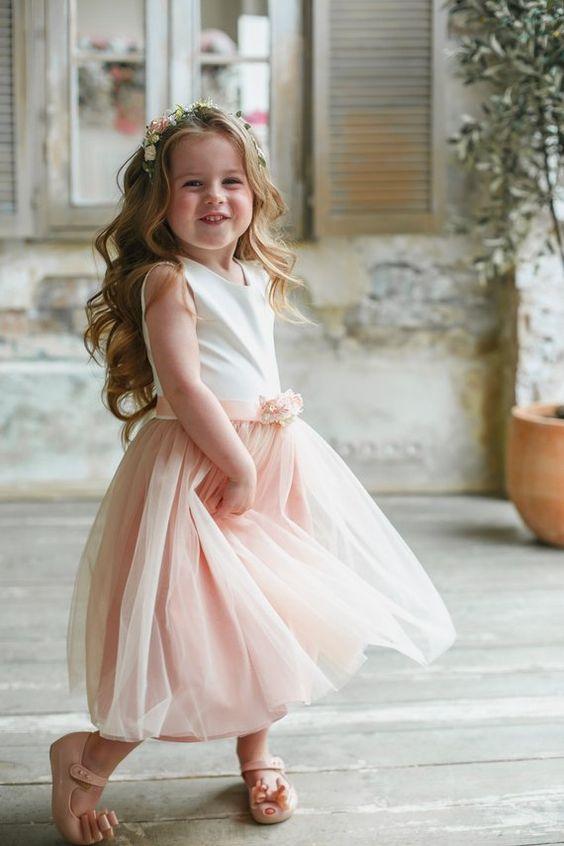 A Line Sleeveless  Round Neck Sleeveless Tulle Flower Girl Dresses OHR039
