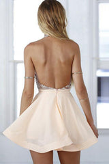 A-Line Halter Backless Sleeveless Homecoming Dresses Sequins OHM007