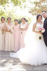 A-Line Cross Neck Backless Chiffon Bridesmaid Dress with Ruched OHS038