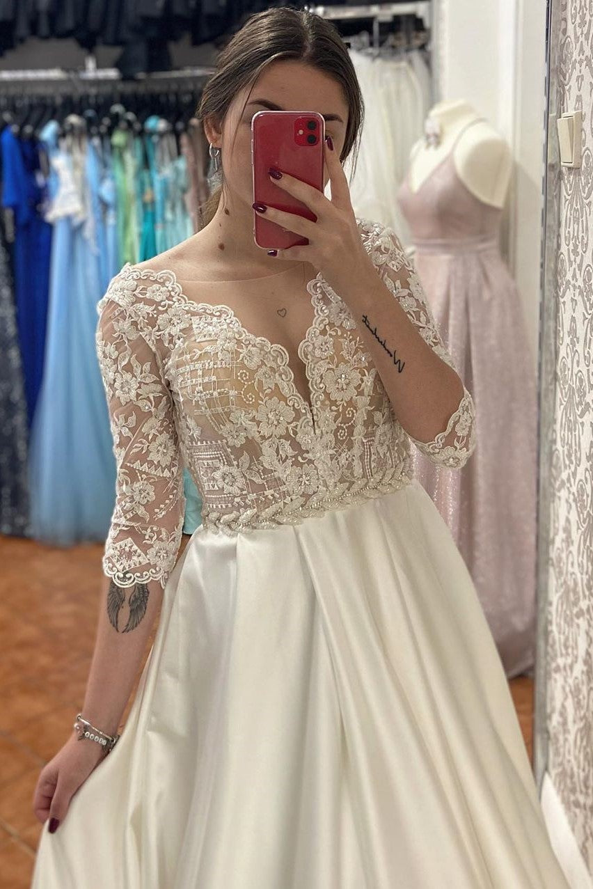 A Line Half-Sleeve Tulle Wedding Dress Custom Made Wedding Gown Bridal Gown OHD172
