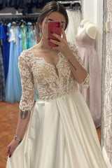 A Line Half-Sleeve Tulle Wedding Dress Custom Made Wedding Gown Bridal Gown OHD172