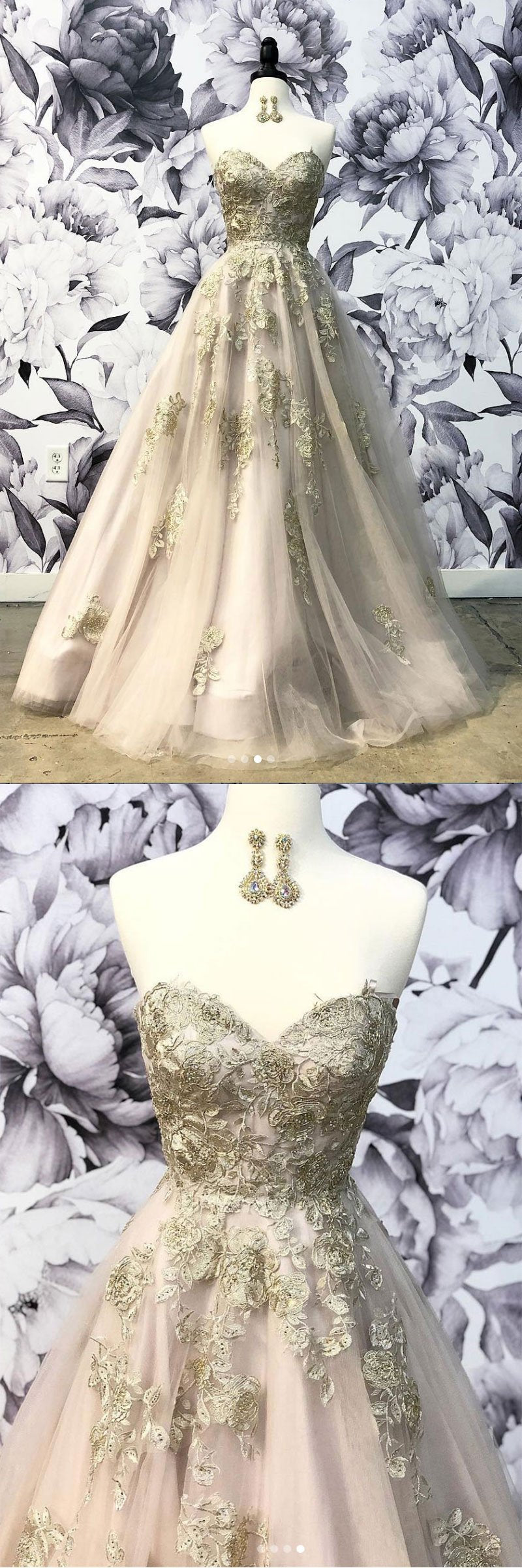 A Line Sweetheart Tulle Long Prom Dress With Lace Appliques, Evening YZ211019