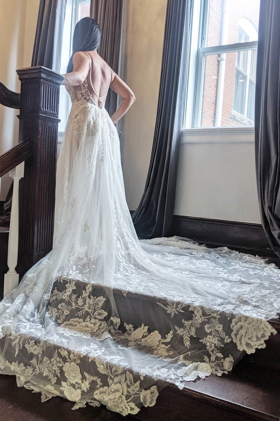 A Line Wedding Dresses with Long Trains Wedding Dress Custom Made Wedding Gown Bridal Gown OHD179