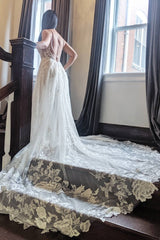 A Line Wedding Dresses with Long Trains Wedding Dress Custom Made Wedding Gown Bridal Gown OHD179