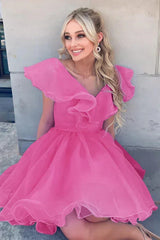 A Line V Neck Organza Ruffles Homecoming Dress SYH105