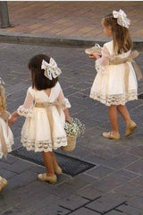 A line Long Sleeve Lace Above Knee Bowknot Flower Girl Dresses OHR027