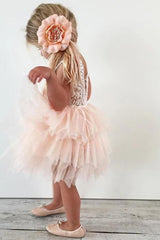 A-line Knee length Tulle Flower Girl Dress with Lace Party Dress OHR021