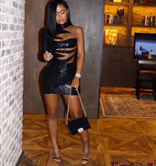 21st Birthday Outfit Dress Black Sequins Short Homecoming Dress Sexy Party Dress Y821