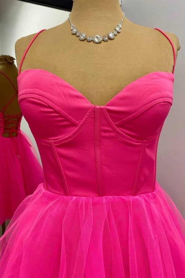 A-line Hot Pink Homecoming Dress Short Party Dress PD533