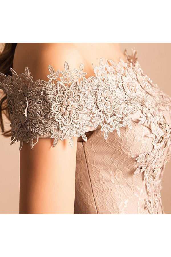 A Line Off-the-shoulder Cap Sleeves Tulle Homecoming Dress Short Prom Dress Party Dress OHM120