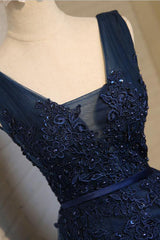 A Line V Neck Sleeveless Beading Appliques Tulle Homecoming Dress Short Prom Dress Party Dress  OHM126