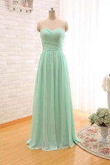 A Line Sweetheart V-neck Floor Length Sleeveless Long Chiffon Bridesmaid Dresses with Ruffles OHS124