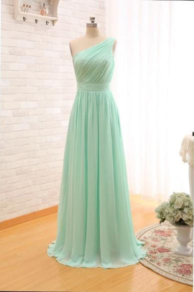 A Line Sweetheart V-neck Floor Length Sleeveless Long Chiffon Bridesmaid Dresses with Ruffles OHS124