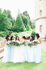 A Line Sweetheart Floor Length Sleeveless Long Tulle Romantic Bridesmaid Dresses with Ruffles OHS129
