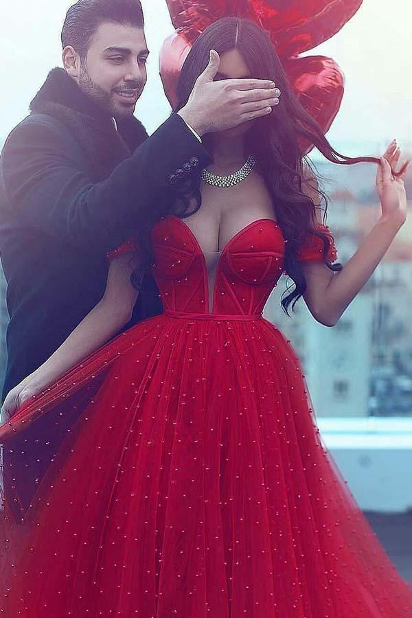 A Line Sweetheart Sleeveless Beading Tulle Luxury Prom Dresses Sparkly Long Evening Dress  OHC213