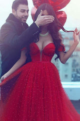 A Line Sweetheart Sleeveless Beading Tulle Luxury Prom Dresses Sparkly Long Evening Dress  OHC213