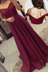 A-Line Burgundy Off-The-Shoulder Long Prom Dresses, Evening Dresses YZ211056