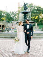 3/4 Sleeve Sexy Deep V Neck Rustic Wedding Dress Chic Lace See Though Back Wedding Dress Bridal Gown PIN0714