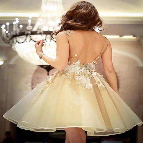 A Line Appliques Cheap Homecoming Dress Sexy Open Back Short Prom Party Dress PIN7117