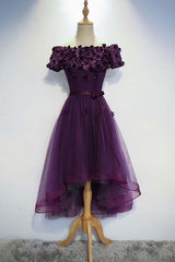 A-line Cute Purple High Low Prom Dress Purple Homecoming dress PD202