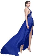 A-line Halter Chiffon Evening Dress with Lace