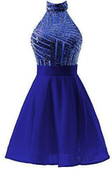 A-Line Halter Short Pink Chiffon Homecoming/Cocktail Dress with Sequins PD064