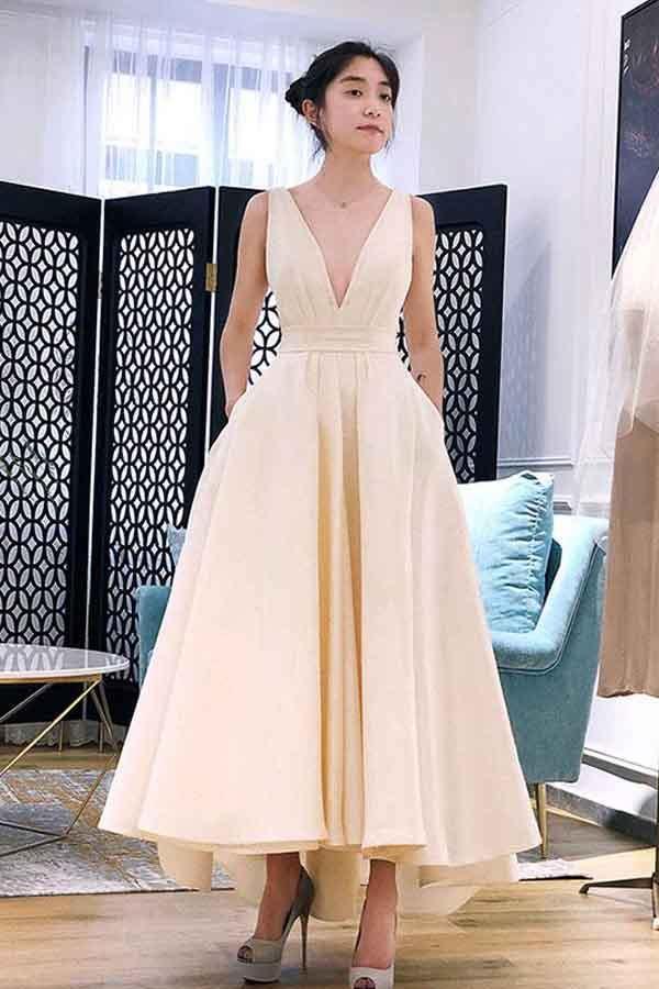 A-line High Low V Neck Short Prom Dress Homecoming Dress PG667
