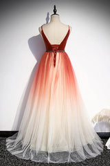 A line v neck tulle evening dress s74