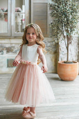 A Line Sleeveless  Round Neck Sleeveless Tulle Flower Girl Dresses OHR039