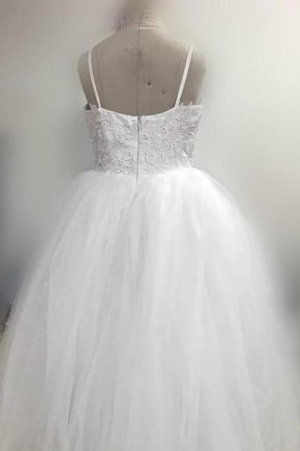 A Line Spaghetti Straps Lace Ivory Tulle Flower Girl Dresses  OHR024