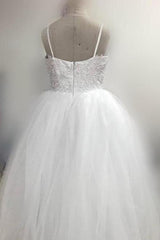 A Line Spaghetti Straps Lace Ivory Tulle Flower Girl Dresses  OHR024